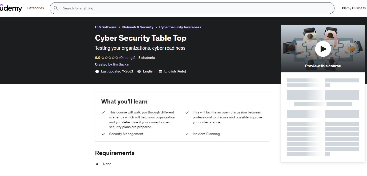 udemy: Cyber Security Table Top