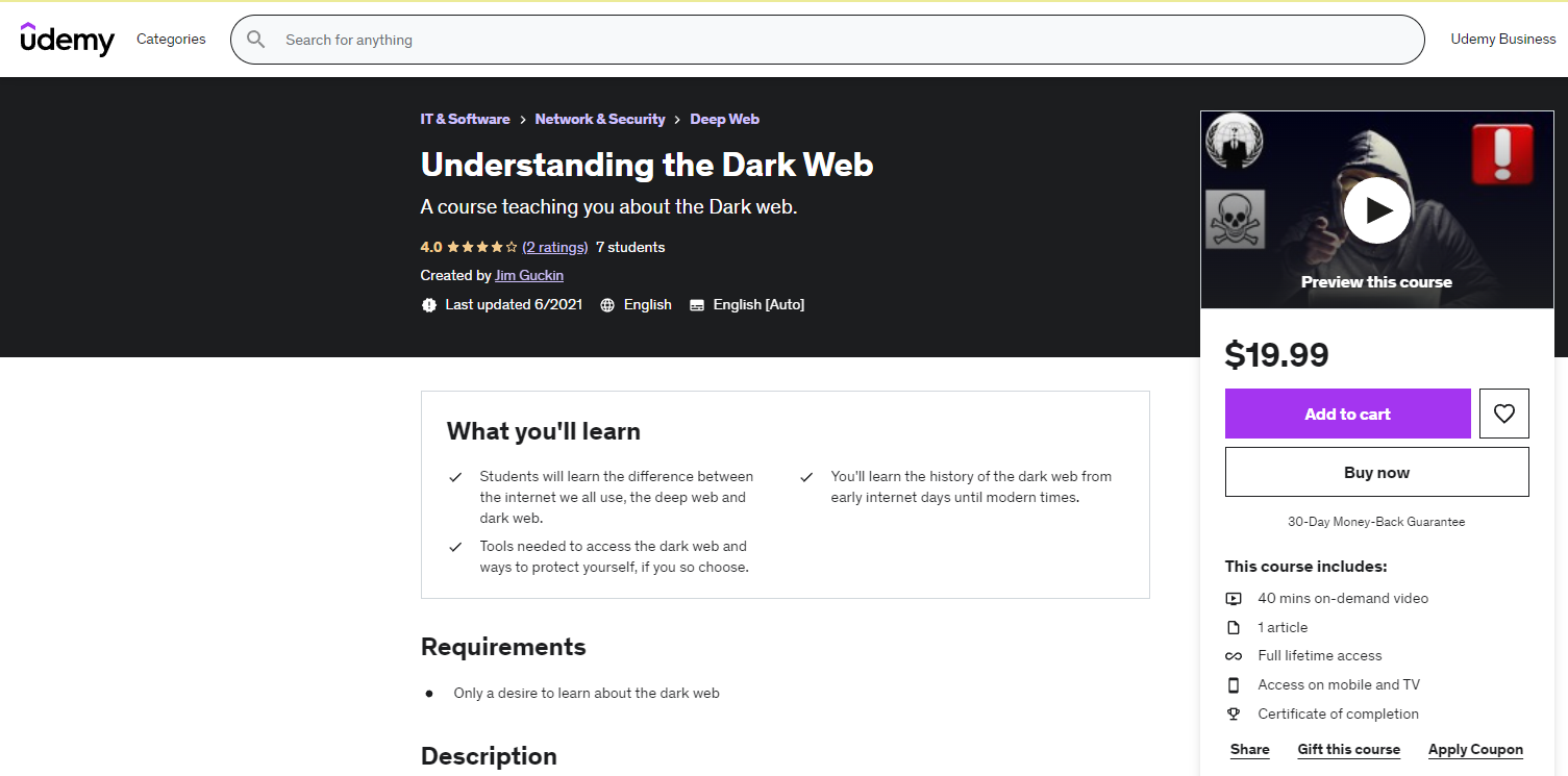 udemy lesson: Understanding the Dark Web